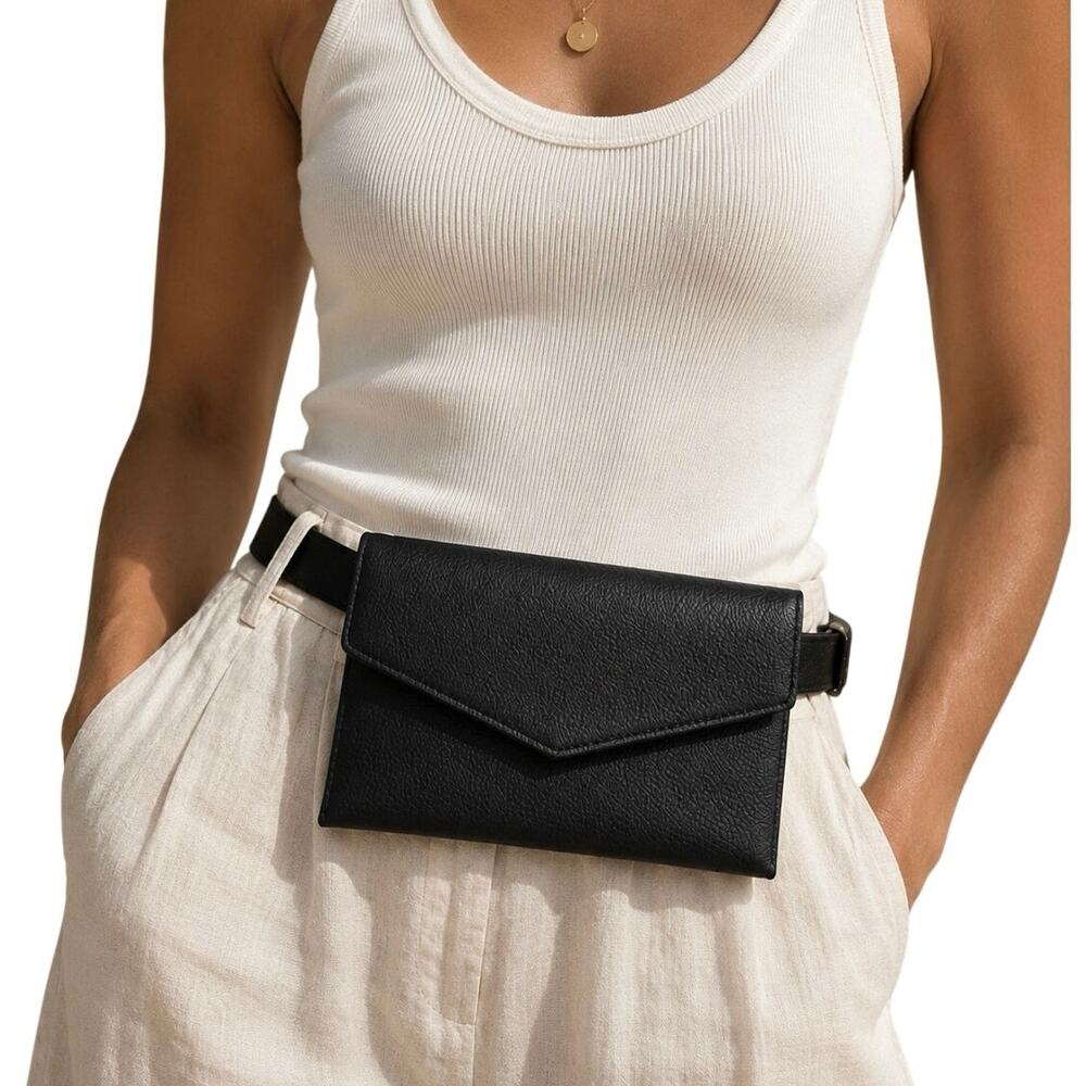 Black Envelope Belt Bag Minimalist Waist Bag Quiet Luxury Crossbody Clutch